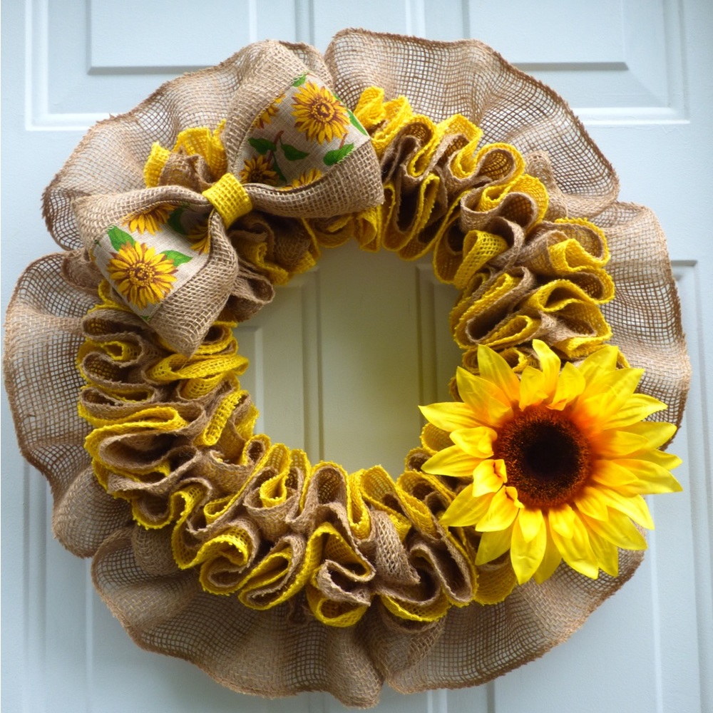 Spring Burlap Sunflower Wreath for Front Door.